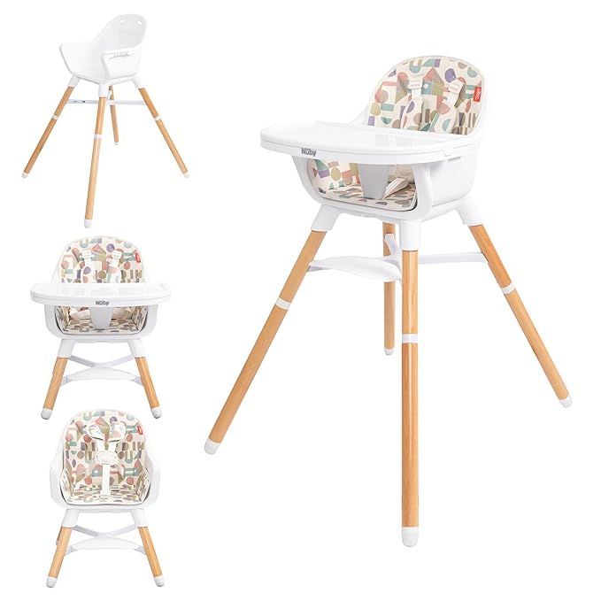 Nuby 4-in-1 Baby High Chair Seat with Removable Tray - 6+ Months to 3 Years - Adjustable Toddler Chair for Eating - Holds Up to 60 lbs - Geometric