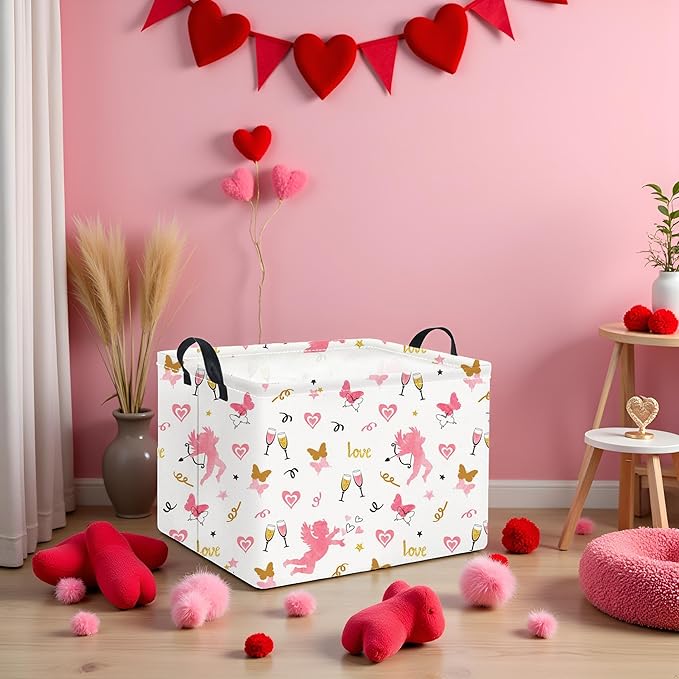 TIBAOLOVER Rectangular Valentines Basket for Women Girls Storage Bin Organizer Box Shelf Room Decor(Love Butterfly)