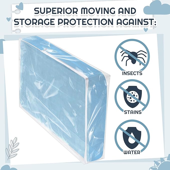 Colingmill 1 Pcs Crib Mattress Storage Bag with Zipper 4 Mil Clear Plastic Waterproof Crib Mattress Bag for Moving and Storage, 52. 5 x 28 x 6. 5 Inches