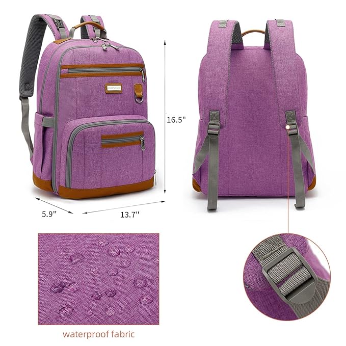 BILLITON MASHI Diaper Bag Backpack, Large Baby Nappy Bags with Portable Changing Pad for Boys and GirlsMultifunction Travel Baby Bag for Moms Dads, Shower Gifts Waterproof and Stylish，Purple