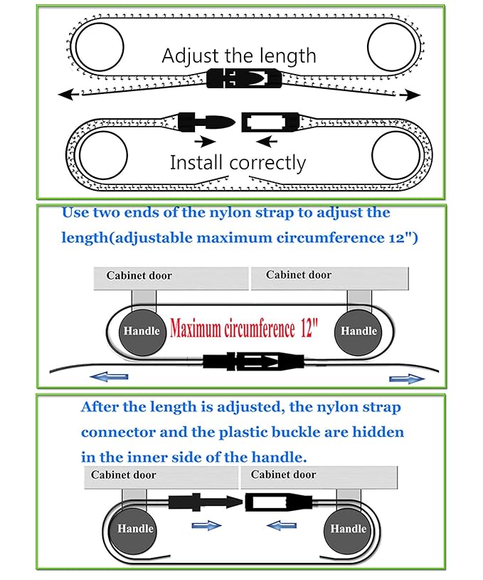 Coosin Baby Safety Locks,Handles Child Safety Locks Simple Installation Home Safety Strap Locks Fit Closed Handle Cabinets,Oven, Double Open The Door Refrigerator, Kitchen Door ect... (8 Pack, Black)