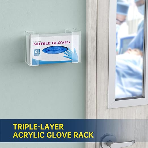 NiHome Clear Acrylic Wall Mount Glove Box Holder Tissue Box Dispenser for Kitchen, Bathroom, Garage, Lab, Salon, Space-Saving Adjustable Organizer for Gloves, Tissues, Easy to Insatll (1-Tier)