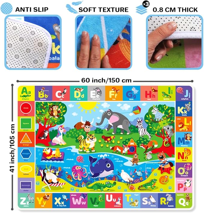 QUOKKA Baby Mat for Floor Play for Babies 6-12 Months – Super Soft Baby Floor Play Mat for Toddlers 1-3 – Extra Thick Crawling Plush Rug for Nursery – Padded Foldable Activity Infant Playroom Carpet