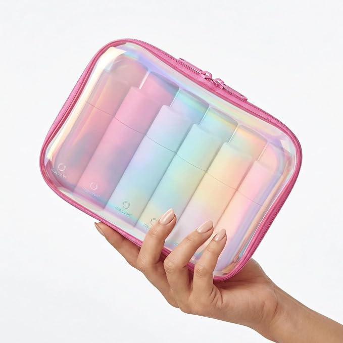 Clear Hard Shell Zipper Case,Makeup Bag,Iridescent Toiletry Bag,2pcs Large Capacity Water-resistant Toiletries Bag,Portable Travel Organizer and Storage,Bathroom Clear Cosmetic Case for Women