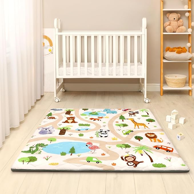 Baby Play Mat Toddler Playpen Mat 50 x 50 inch, Removable-Washable Cover,Extra Thick Foam Padding,Non-Slip Crawling Cushion for Infants, Toddlers & Babies Tummy Playing Time