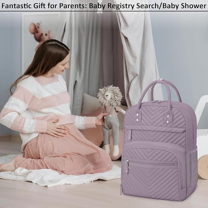 Diaper Bag Backpack for Women Large Capacity with Insulated Pockets Multifunctional Diaper Bags For Baby Girl Boy Waterproof Baby Bags For Mama Maternity Travel Bag Purple