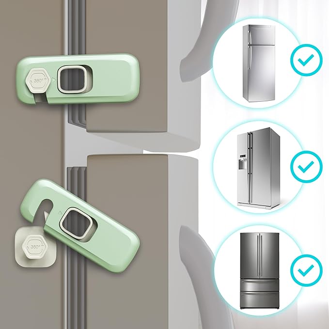 Heart of Tafiti 5 Pack Childproof Refrigerator Lock, French Fridge Door Latches, Baby Safety Locks for Cabinet, Cupboard, Drawers, Dishwasher, Oven, Closet, Strong Adhesive-Easy to Install, Green