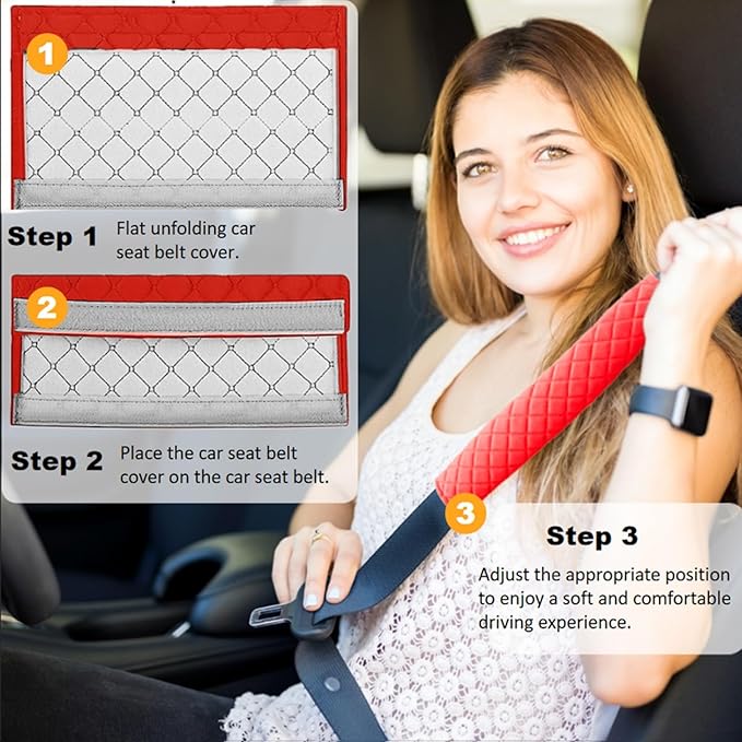 WSSROGY 5 Pack Soft Comfort Car Seatbelt Cover Protector Pads Strap for Protecting Neck and Shoulder (Red)