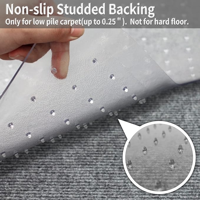 Chair Mat for Carpeted Floor with Lip,47''×36'' PVC Carpet Protector for Low Pile Carpets Heavy Duty Effective Grip Anti-Slip,Won't Crack,Easy to Clean for Office and Home