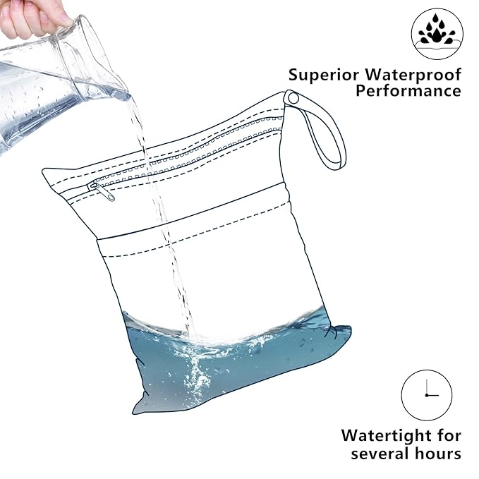 ALVABABY 2pcs Superior Waterproof Wet Dry Bags,Reusable with Two Zippered Pockets, Baby Cloth Diaper Wet Bags,Travel,Beach,Pool,Daycare,Soiled Baby Items,Yoga Gym Bag,Wet bag for Swimsuit