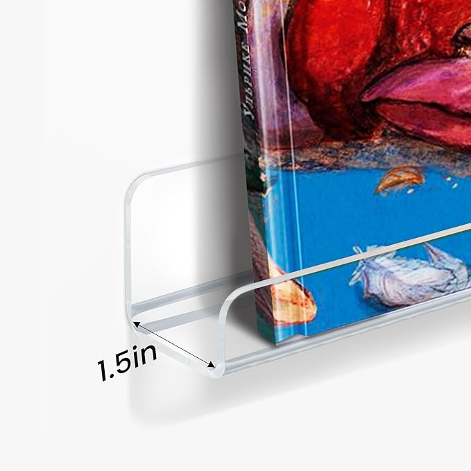 upsimples 10 Pack Clear Acrylic Shelves, 1.7" x12" Nursery Bookshelves, Small Floating Bookshelf for Kids Baby, Vinyl Wall Mount, Record Holder, Magazine Rack, Comic Display, Picture Ledge Shelf Décor