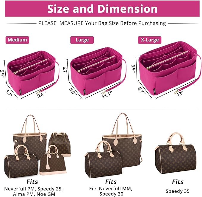 OPPOSHE Purse Organizer Insert for Handbags, Softened Felt Bag Insert Organizer for Tote, Compatible with LV, Coach, MK, Kate Spade, Goyard, Longchamp (Rosy, X-Large)