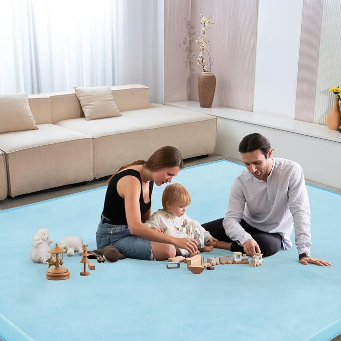Baby Play Mat for Floor Nursery Muscle Mat Area Rug Playroom Rug 50"x50" Memory Foam 1.3" Thick Crawling Mat for Babies,Toddlers, Infants,Kids (Ice Blue)