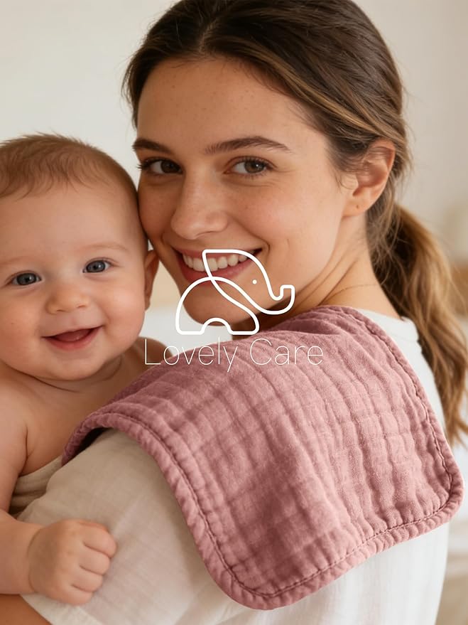 Lovely Care 12 Pack Muslin Burp Cloths 100% Cotton Muslin Cloths Large 20''x10'' Extra Soft and Absorbent Baby Burping Cloth - Blush and Terracotta