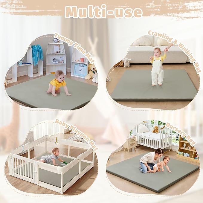 Waterproof Baby Play Mat for Floor 1.3"Thick Memory Foam 50 * 50 Cushion Playpen Playmat Tummy Time Crawling Mat Nursery Rug Pad Mattress Create Soft & Safe Area for Infants,Toddler,Kids,Grey