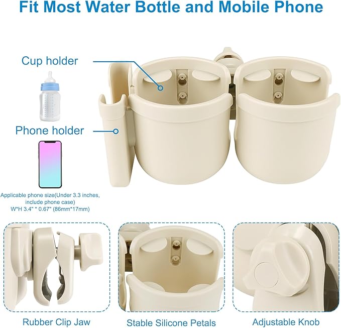 Accmor Stroller Cup Holder with Phone Holder, Bike Cup Holder, Universal Cup Holder for Uppababy Nuna Doona Strollers, 2-in-1 Cup Phone Holder for Stroller, Bike, Wheelchair, Walker, Scooter