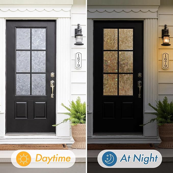 Haton Window Privacy Film, Stained Glass Rainbow Film Decorative Window Clings, Static Cling Sun Blocking Sticker, One Way Cover Tint for Home Heat Control, Non-Adhesive, Silver 23.6" x 78.7"
