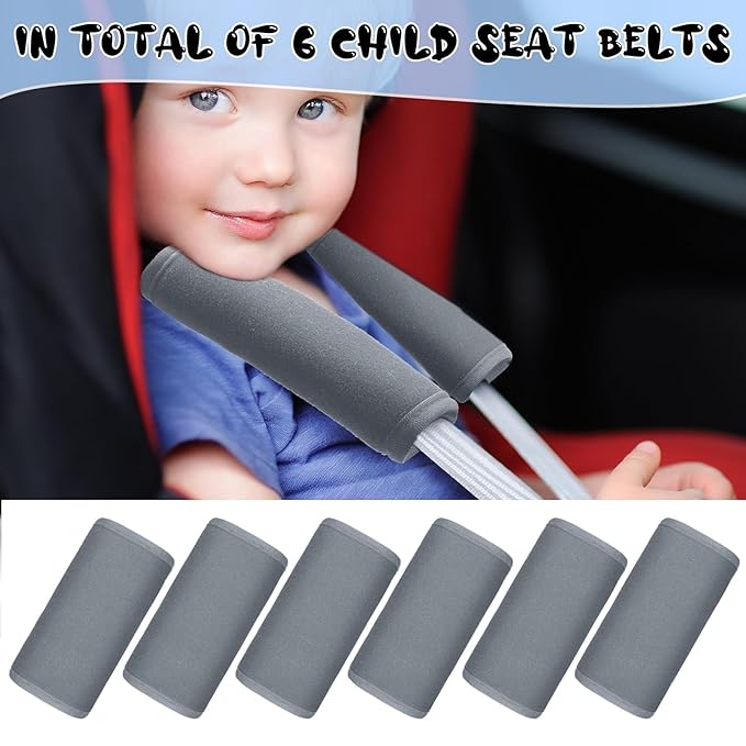 Riakrum 6 Pieces Baby Car Seat Strap Covers Soft Belt Pads Cover for Kids Car Seat Straps Shoulder Pads Infant Stroller Strap Covers Safety Belt Cushion for Boy and Girl (Gray)