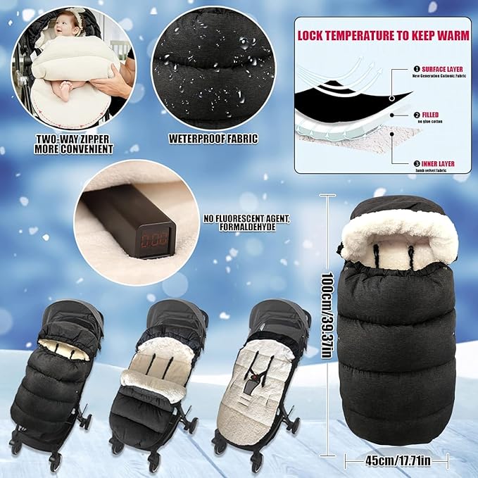 Waterproof Thickened Universal Stroller Blanket - Baby/Toddler Stroller Footmuff, Sleeping Bag&Bunting, Cold-Weather Winter Cover (Brown)