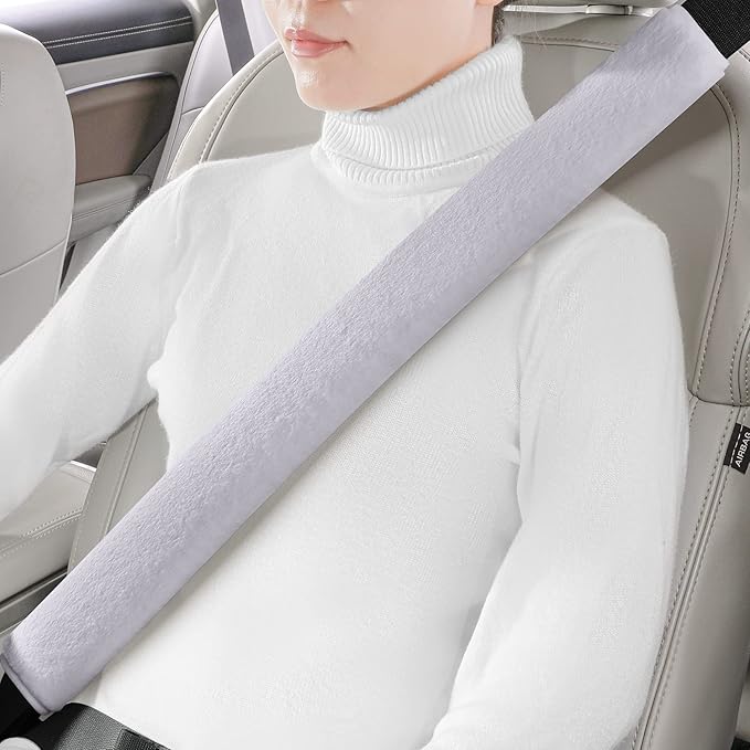 LACDL Extra Long Seatbelt Cover Super Soft Furry for Adults Kids Women & Men, Thick Plush Full Car Seat Belt Strap Cushion, Fluffy Shoulder Pad Protector, Auto Interior Accessories, 1pc, Grey, 29.5in