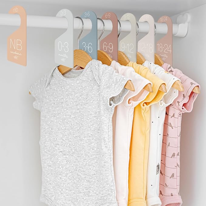 Whaline 7Pcs Baby Closet Size Dividers Boho Colors Acrylic Hanger Clothes Organizers Newborn to 24 Month Thicken Infant Wardrobe Separators For Home Nursery Baby Clothes