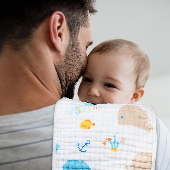 Looxii Muslin Burp Cloths 100% Cotton Muslin Cloths Large 20''x10'' Extra Soft and Absorbent 6 Pack Baby Burping Cloth (Whale)