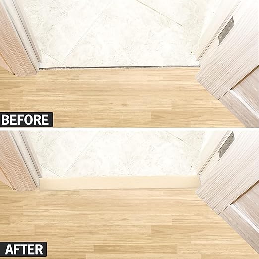 10Ft Floor Transition Strip Self Adhesive Vinyl Cover Floor Strip Flat Divider Transition Strip Wood Grain Design for Laminate Floor Gaps and Doorway Transitions (10Ft x 2 Inch, Beige)