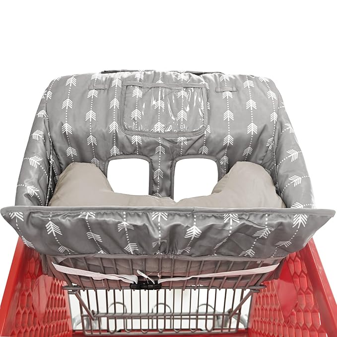 Soft Pillow Attached Waterproof 2-in-1 Baby Grocery Cart Seat Cover and High Chair Cover (Grey Arrow)