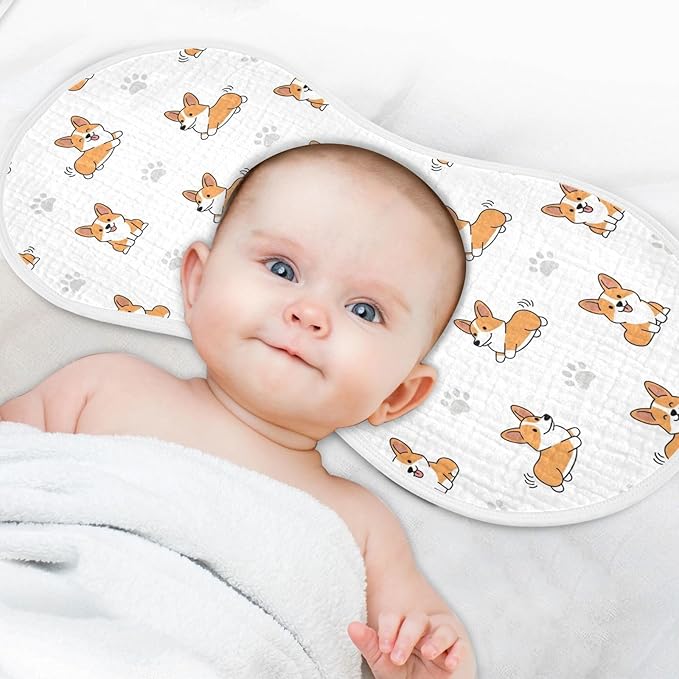 Qinllo 4 Pack Muslin Burp Cloths Cute Corgi Dogs White Cotton Baby Burp Cloths Absorbent Burping Cloth Soft Spit Up Rags for Newborn Must Haves 22x11 Inch