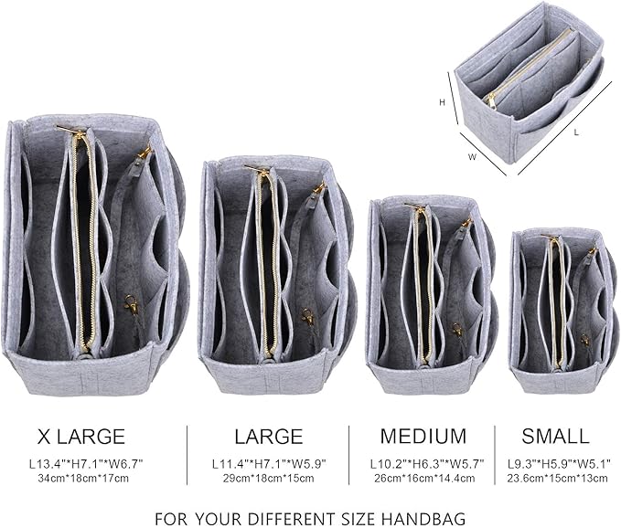 Vercord Felt Organizer Insert For Purse Handbag Tote Bag In Bag Inside Shaper Divider Neo Grey Small