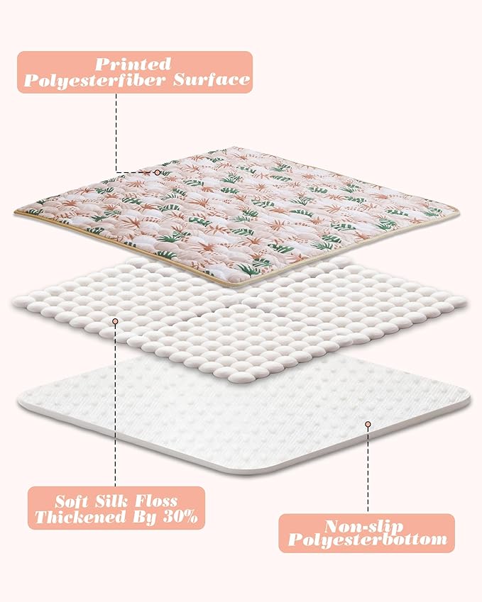 Viviland Baby Mats for Floor, 71x59 Inch Playpen Mat, Thicker & Large Soft Cushioning Padding Playmat for Baby and Toddlers Infants, Non-Slip & Machine Washable, Green Leave