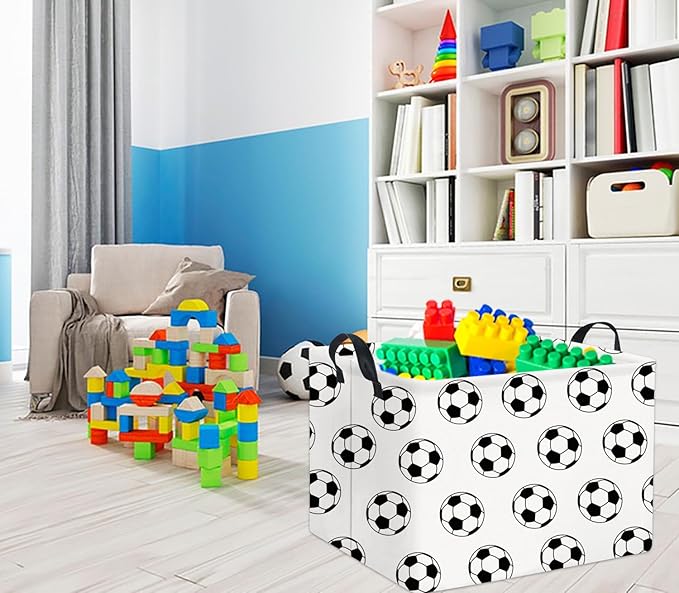 TIBAOLOVER Rectangular Soccer Basket Kids Baby Storage Basket Cute Kids Toy Storage Bin Organizer Shelf Book Room Decor(Soccers)