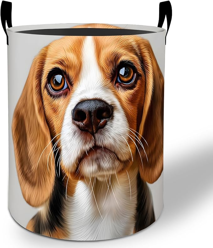 Beagle Dog Laundry Basket Hamper 19.7"x15.8", Cute Pet Foldable Waterproof Oxford Clothes Storage Bucket for Room Bathroom Bedroom Nursery Decor, Toy Organizer Bins Gifts for Kids Boys Girls