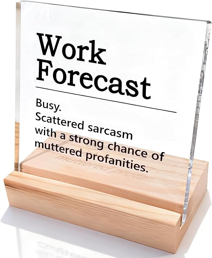 Funny Office Desk Decor- Work Forecast Office Sign for Men and Women Coworkers, Humorous Desk Accessories, Coworker Gifts, Boss Day Gift, Sarcastic Cubicle Decorations for Work