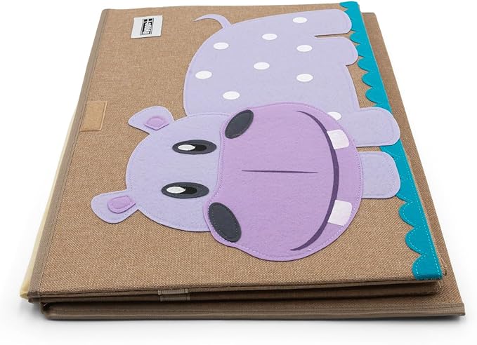 HYGGE + Animial Toy Storage Bin with Lid 20.8" x 13" x 13" Durable fabric & lightweight design. Great for storing toys, books, linens, games, clothing, baby products & more! (Hippo)