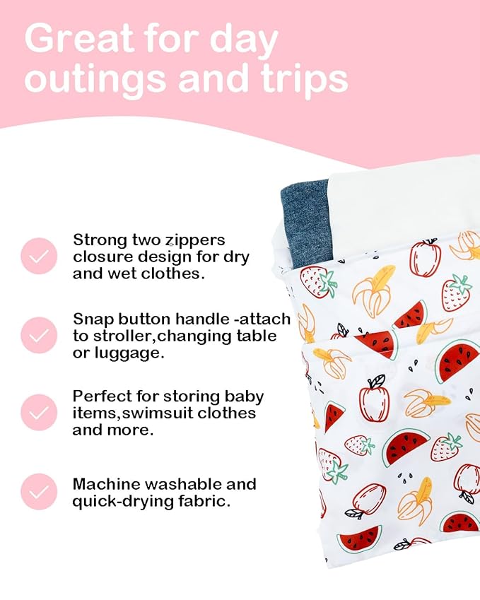 ALVA ALVABABY 2pcs Waterproof Wet Dry Bags,Reusable with Two Zippered Pockets,Baby Cloth Diaper,Travel,Beach,Pool,Daycare,Soiled Baby Items,Yoga Gym Bag,Swimsuits or Wet Clothes 2LW02