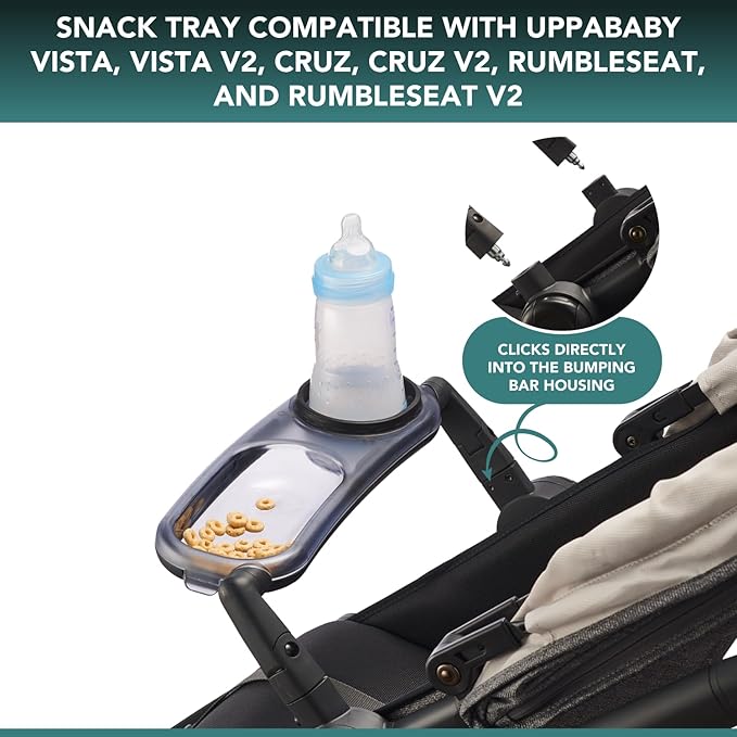 Snack Tray Compatible with UPPAbaby Vista V2, Vista, Cruz, Cruz V2, RumbleSeat, RumbleSeat V2, Snack Tray with Cup Holder, Dishwasher Safe, Quick Attachment, Folds with Stroller, Stroller Accessories
