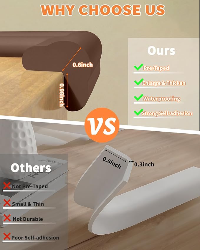 QYV Edge Corner Protector Baby Proofing, 6.56FT 0.6'' Thicken L-Shape Furniture Fireplace Safety Bumper Guard with 6 Corners, Pre-Taped, Soft NBR Rubber Foam, Table Edge Protector for Baby (Coffee)