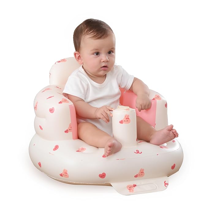 AGITVPS Inflatable Baby Seat for Babies 3-36 Months, Built in Air Pump Baby Chair Sit Me up Floor Seat for Baby, Bumbo Seat for Learning to Sit, Feeding, Camping (Pillar-Love Bunny)