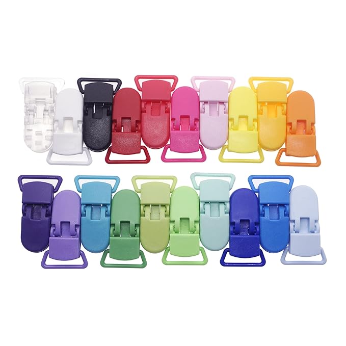 Sutoyuen 25Pcs Pacifier Clips Holders Suspender Mitten Binky Clip for DIY Dummy Chain Baby Blankets Bib Holder Suit for 20mm Ribbon (Mix 20 Color)