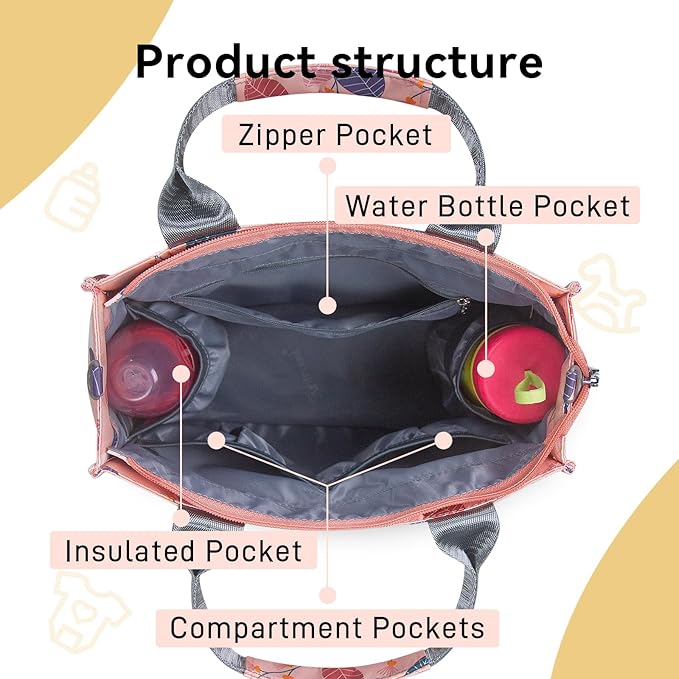 PHEBEN Small Diaper Bag Tote Waterproof Travel Mini Diaper Bag Multi-Function Baby Handbag Crossbody Purse(Leaf)