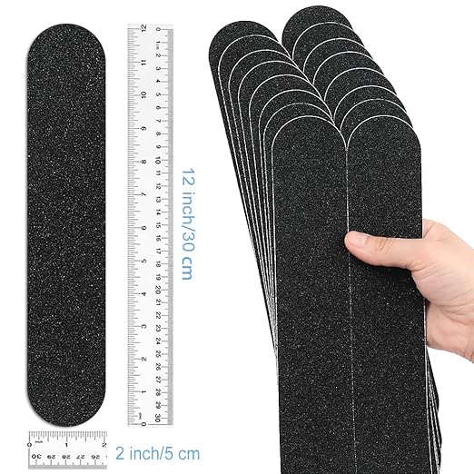 Anti Slip Tape, 16pcs Non Slip Pre-Cut Strips, Treads Safety Non Skid Adhesive Strips for Ladder, Step Stool and Stair (2" x 12", Black)