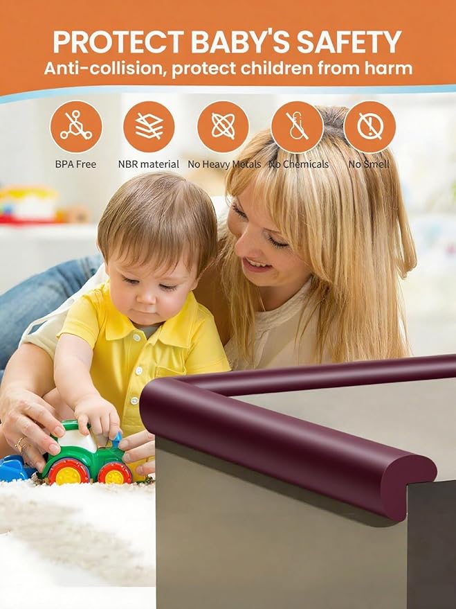 QYV Baby Proof Edge Corner Protector, 16.4FT 0.47''Th L-Shape Furniture Corner & Edge Safety Bumpers with 10 Corners, Pre-Taped, Soft NBR Rubber Foam Desk Edge Cushion Wall Corner Protector (Purple)