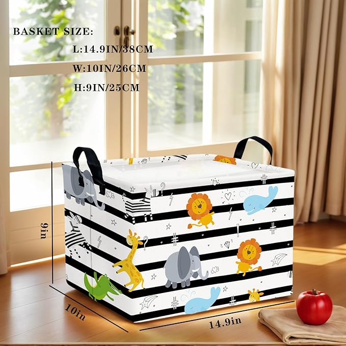 ASKETAM Kid Cute Nursery Storage Basket Baby Toy Clothes Storage Bin Playroom Bedroom Decor Basket(Animal Jungle)