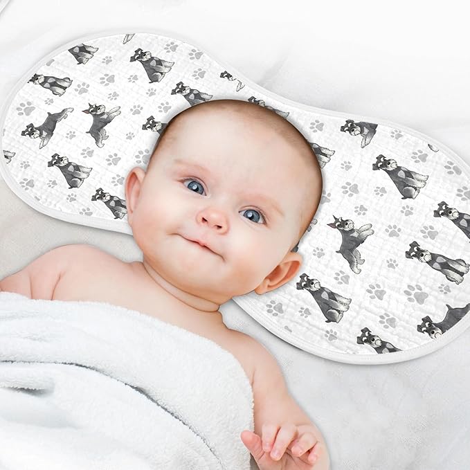 Qinllo 4 Pack Muslin Burp Cloths Miniature Dogs White Cotton Baby Burp Cloths Extra Absorbent and Soft Burping Cloth for Newborn Must Haves 22x11 Inch