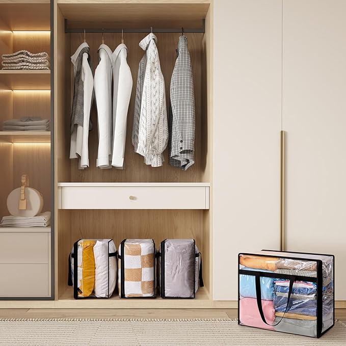 Lifewit 16 Pack Clear Clothes Storage Bags, 40L Plastic Blanket Storage Bag, Vinyl Foldable Moving Bags with Zipper, Closet Organizers and Storage Containers for Bedding, Duvet, Comforter
