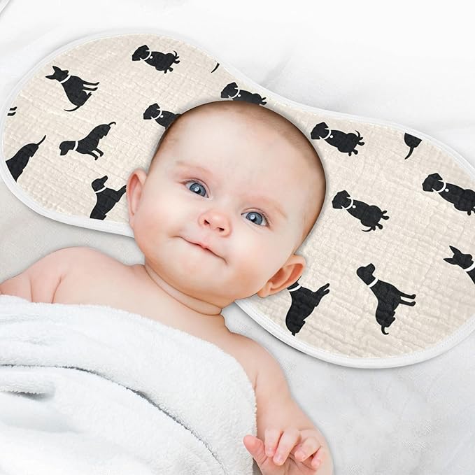 Qinllo 4 Pack Muslin Burp Cloths Dogs Beige Cotton Baby Burp Cloths Absorbent Soft Burping Cloth Washcloths for Newborn Babies Boys Girls 22x11 Inch