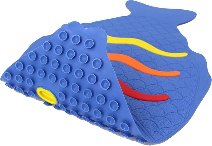 SafeLand Patented Non-Slip Bath, Tub, Baby Mat, TPR Material, Eco-Friendly, Non-PVC, Color Combo, Machine Washable, No-Odor, with Powerful Gripping Suction Cups, Rainbow Fish (16"x27")