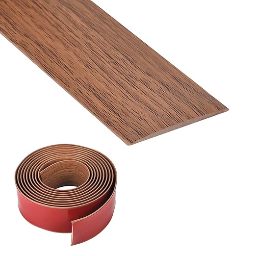 Vinyl Floor Transition Strip, Self Adhesive Floor Cover Strips PVC Laminate Threshold Strip Bar Flat Divider Strip for Joining Floor Gaps, Doorways Threshold, Carpet, 2" Wide (Brown Wood Grain, 10Ft)