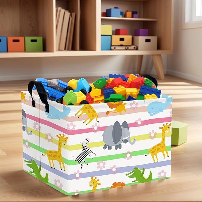 ASKETAM Cute Rectangle Woodland Animal Baby Girl Basket Nursery Playroom Bedroom Decor Clothes Toy Basket (Colorful Animals)